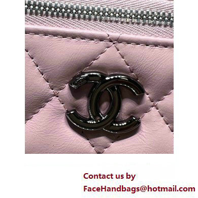 chanel Shiny Crumpled Calfskin, Strass  &  Ruthenium-Finish Metal Clutch with Chain AP3593 pink 2023